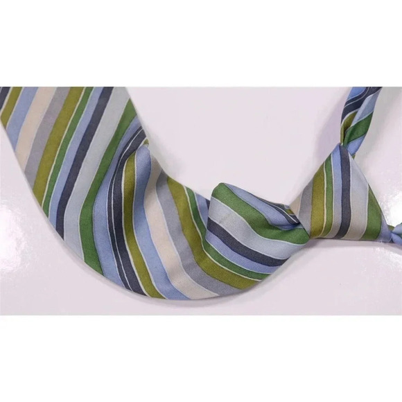 Salvatore Ferragamo Blue-Green Striped Silk Necktie Tie - Picture 1 of 8